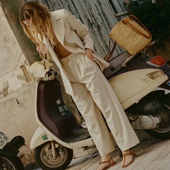 Doen Harrison Pinstripe Double Breasted Suit Blazer Jacket Cream Gessato Stripe - Picture 8 of 16